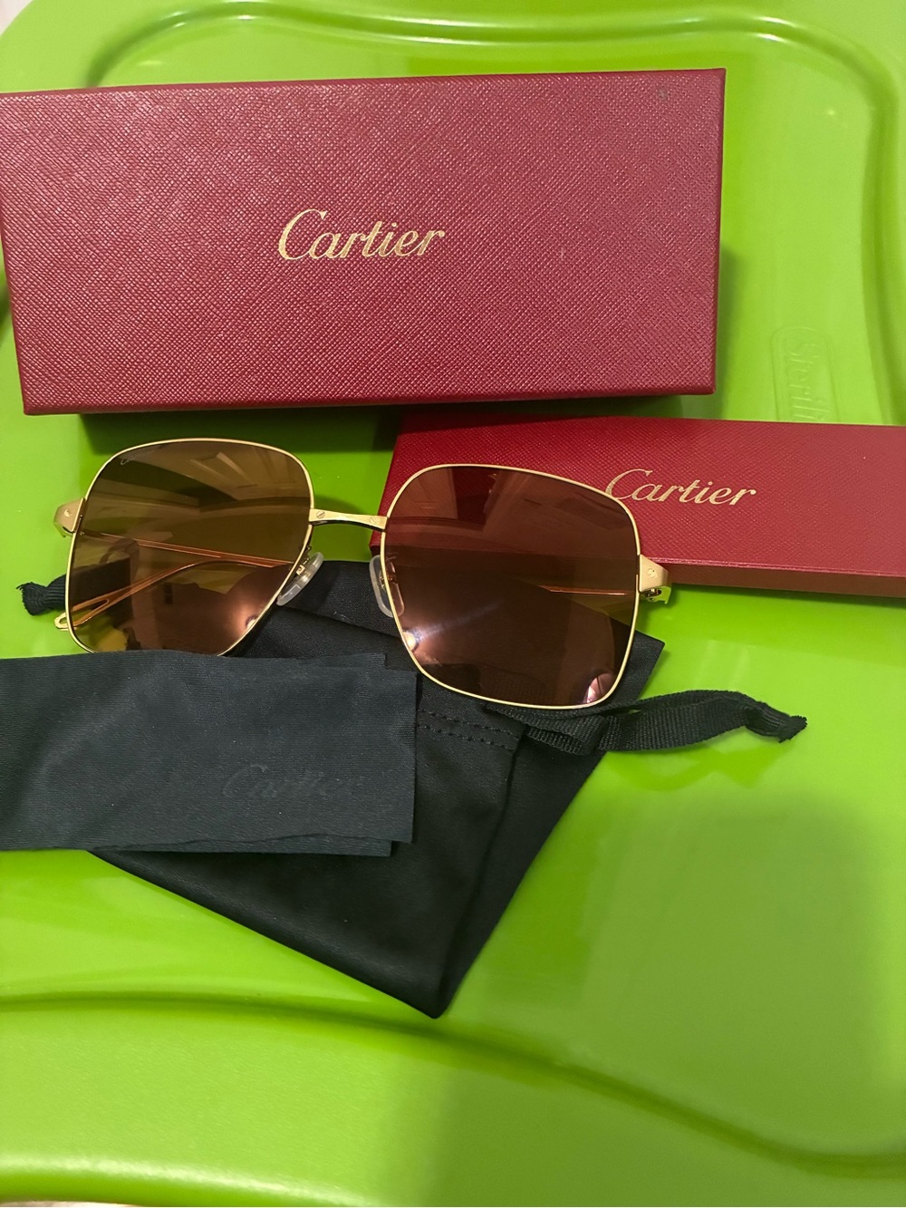 AUTHENTIC Cartier  unisex  Gold Frame Brown Lens Pilot Sunglasses love - Picture 13 of 17